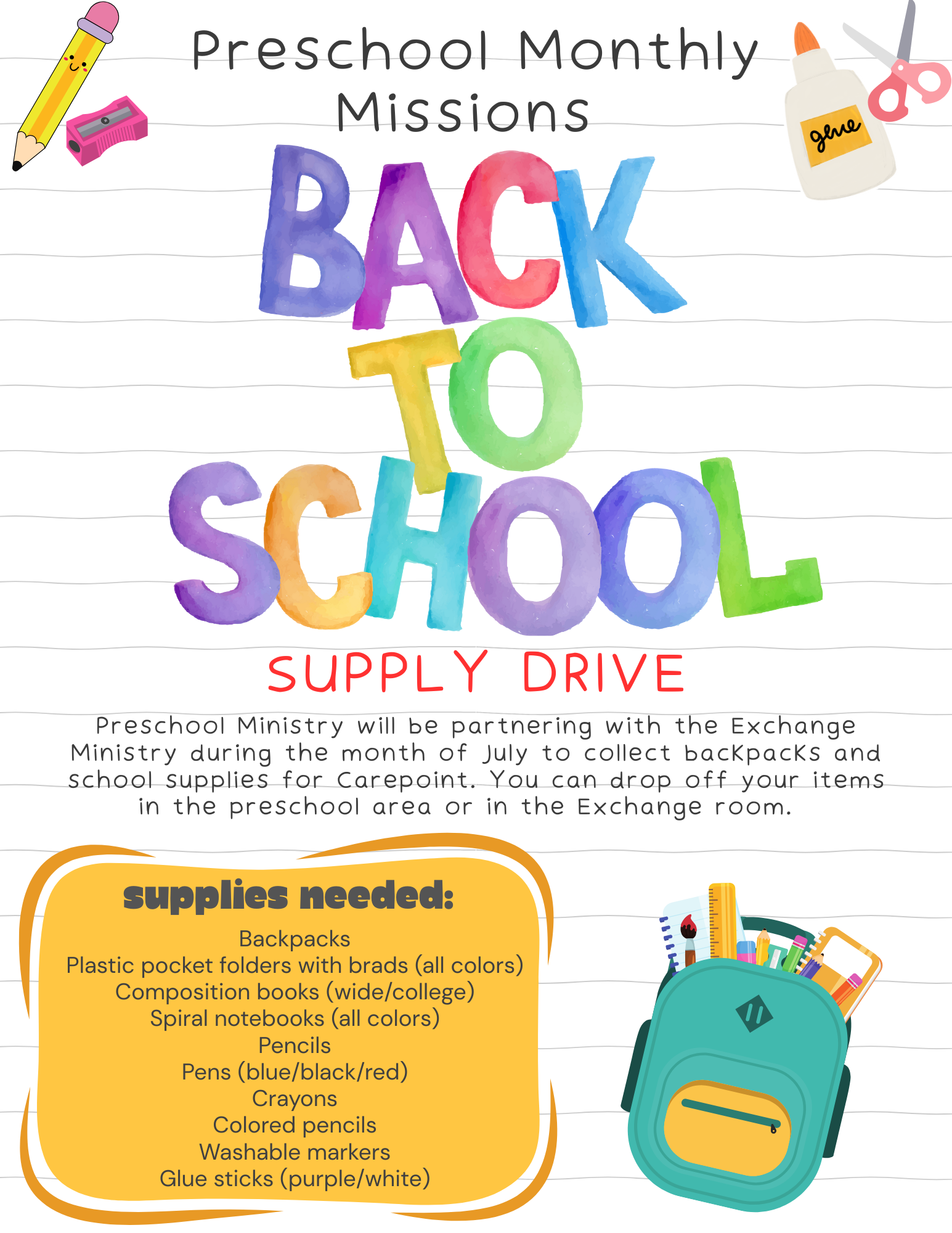 Purple Black Cream Illustrated Food Drive Portrait Flyer preschool